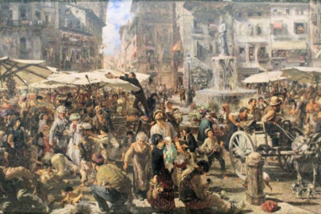 Ölgemälde von Adolf Menzel: Piazza d'Erbe in Verona