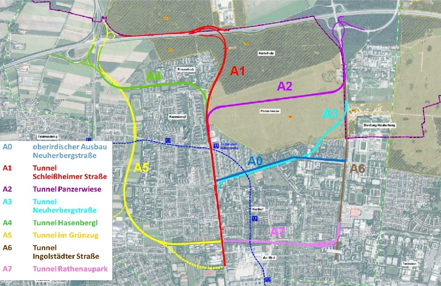 Übersicht alternative Straßenplanungen im Münchner Norden