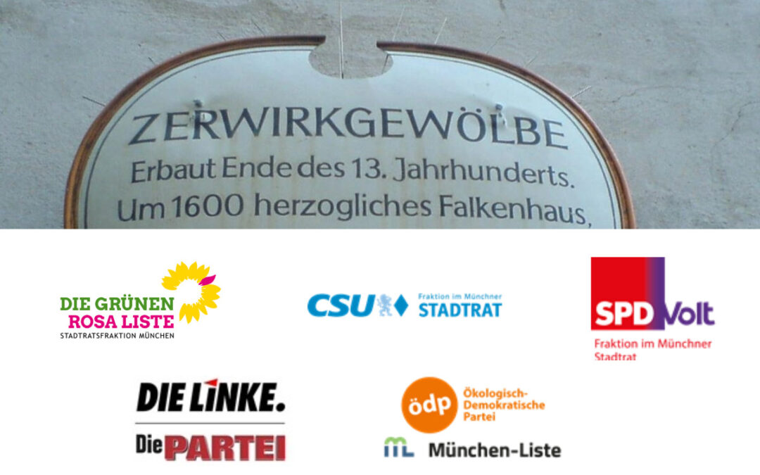 Zerwirkgewölbe München und Logos der Stadtratsfraktionen
