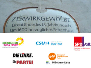 Zerwirkgewölbe München und Logos der Stadtratsfraktionen