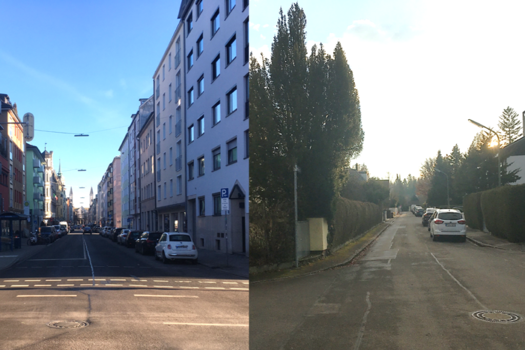 Straßenbilder in München, links Maxvorstadt, rechts Maxhof