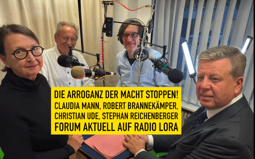 Im Studio (von links): Claudia Mann, Christian Ude, Stephan Reichenber, Robert Brannekämperger