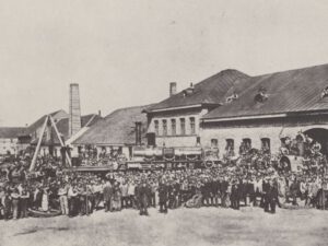 Münchens Eingemeindungen im 19. Jahrhundert Die Belegschaft der Lokomotivfabrik Maffei in München mit der 500. Lokomotive eigener Produktion.