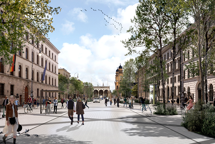 Neugestaltung der Ludwigstraße: Gewinnerentwurf des Landschaftsarchitekturbüros MDP Michel Desvigne Paysagiste SARL, Paris mit PCA-STREAM, Paris zur Realisierung